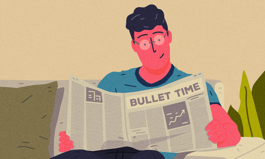 An entrepreneur reads his daily bullet update